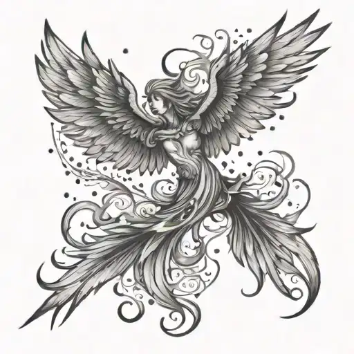 phoenix girl taking off from a spark of flame tattoo design idea