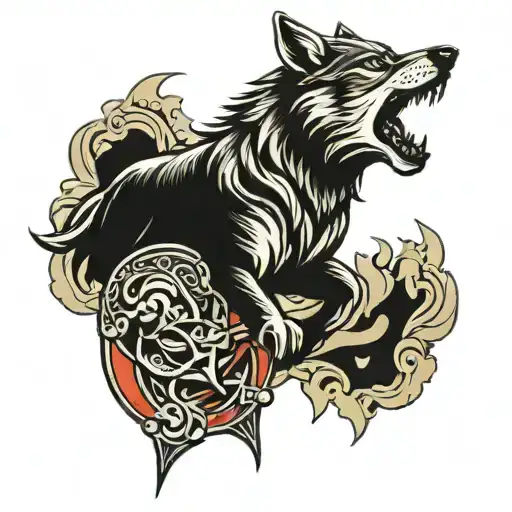 warrior wolf howling tattoo design idea