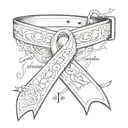 dog collar in shape of cancer ribbon with the dates july 13, 2018 and june 10, 2024 in roman numerals tattoo design idea