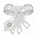 dog collar in shape of cancer ribbon with the dates july 13, 2018 and june 10, 2024 in roman numerals tattoo design idea