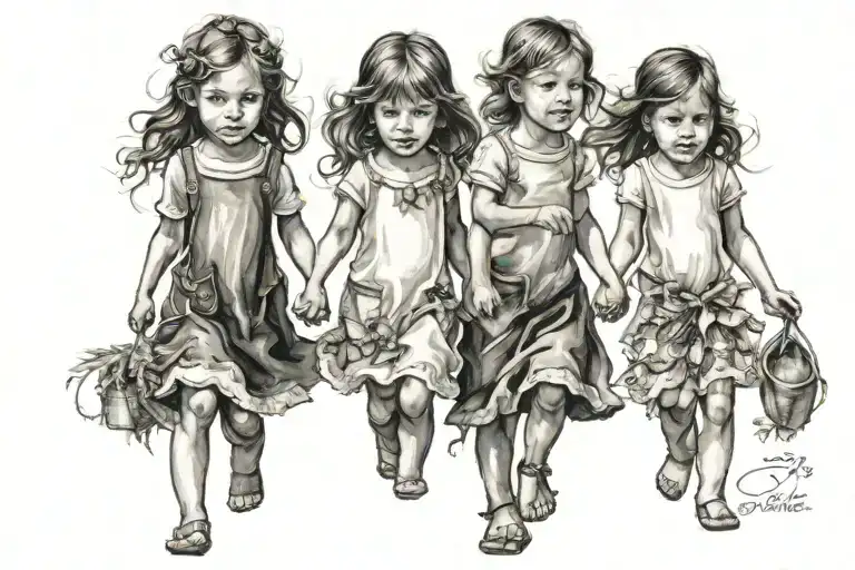 3 daughters walking hand tattoo design idea