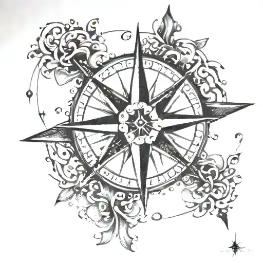 A compass rose tattoo with the words 'do not go gentle into that good night' encircling it, representing the client's journey through life and the importance of staying true to their beliefs tattoo design idea
