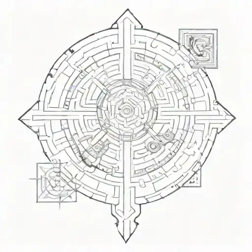 A series of interconnected geometric shapes forming a labyrinth, with the words 'do not go gentle into that good night' hidden within the design tattoo design idea
