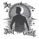A silhouette of a man standing defiantly against a setting sun, with the words 'do not go gentle into that good night' incorporated into the design tattoo design idea