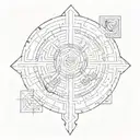 A series of interconnected geometric shapes forming a labyrinth, with the words 'do not go gentle into that good night' hidden within the design tattoo design idea