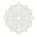 A series of interconnected geometric shapes forming a labyrinth, with the words 'do not go gentle into that good night' hidden within the design tattoo design idea