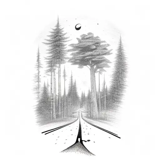 a bus driving a deer road in the distance with a rose in the sky tattoo design idea