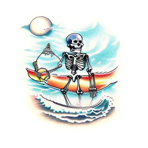 skeleton surfing in mexico tattoo design idea