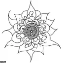 a symmetrical line art jasmin flower with a long stem down the middle going down tattoo design idea