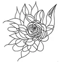 a symmetrical line art jasmin flower with a long stem down the middle going down tattoo design idea