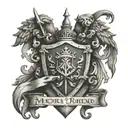 family crest featuring a shield, and a dagger  family name: moore,  family motto: timere et progredi tattoo design idea