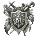 family crest featuring a shield, and a dagger  family name: moore,  family motto: timere et progredi tattoo design idea