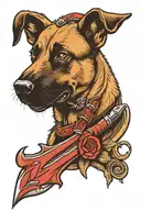Belgian malinois head biting dagger tattoo design idea