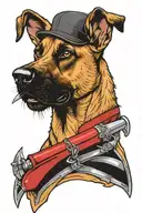 Belgian malinois head biting dagger tattoo design idea