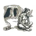 person sitting in cave entrance tattoo design idea