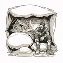 person sitting in cave entrance tattoo design idea