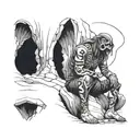 person sitting in cave entrance tattoo design idea