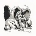 person sitting in cave entrance tattoo design idea