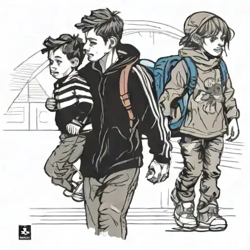 three year iold son on dads shoulder and brother and sister along on the way to soccer casual adidas tattoo design idea