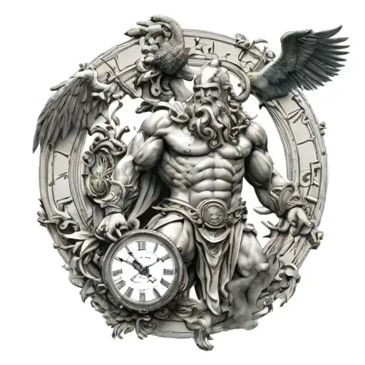 greek mythology Kronos God, clock, god of war, 8k very exclusive, high resolution tattoo design idea
