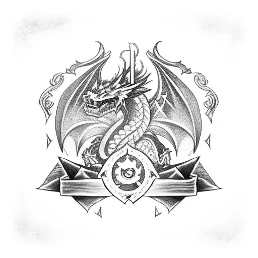 dragon with ace of spades and ares tattoo design idea