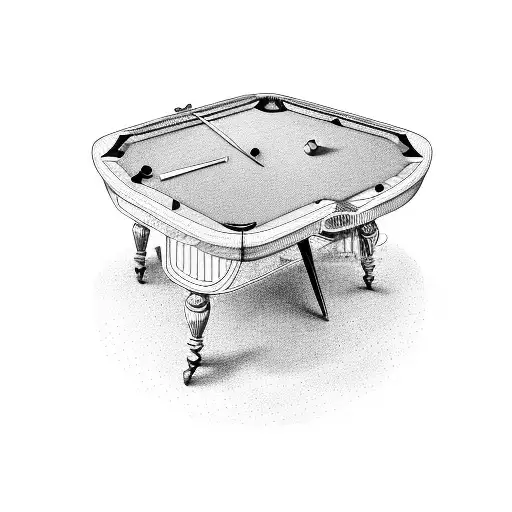 Illustration of a vintage snooker table with a pack of cigarettes on top tattoo design idea