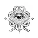 A gothic emo-inspired tattoo featuring a snake and an abstract eye in blackwork style. tattoo design idea