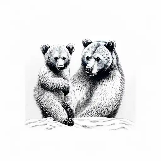 momma bear and cub in mountains tattoo design idea