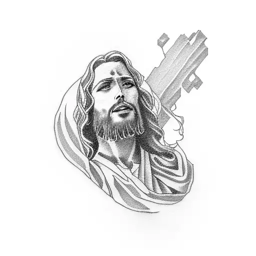 Dotwork Jesus With Louis Vuitton Tattoo Idea - BlackInk AI