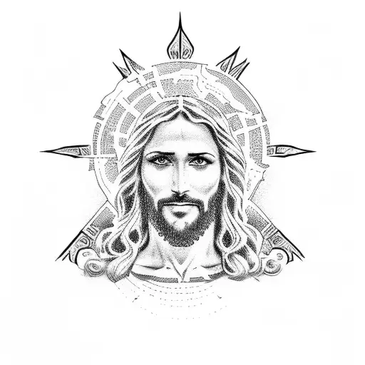 Dotwork Jesus With Louis Vuitton Tattoo Idea - BlackInk AI