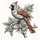 Cardinal on a tree branch tattoo design idea
