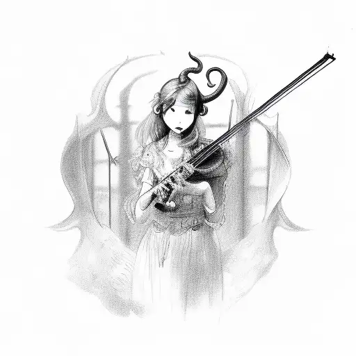 A devil playing a haunting melody on a violin, with BDSM restraints as strings tattoo design idea
