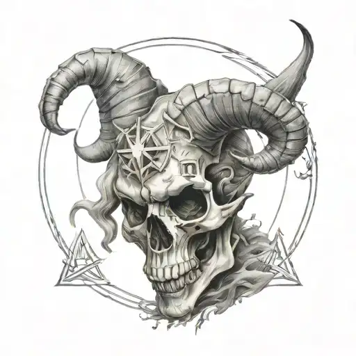 Capricorn skull ahead of pentagram tattoo design idea