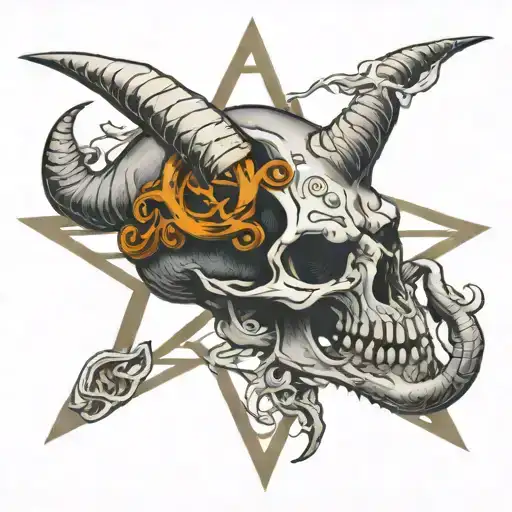 Capricorn skull inside of pentagram tattoo design idea