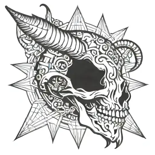 profile of Capricorn skull inside of pentagram tattoo design idea