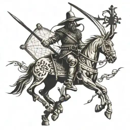 Image of Don Quixote and his mills tattoo design idea