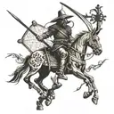 Image of Don Quixote and his mills tattoo design idea
