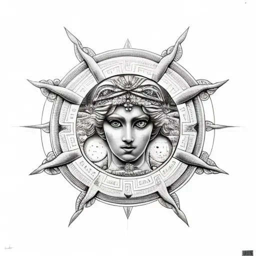 greek goddess and god morphed into the sun and moon tattoo design idea