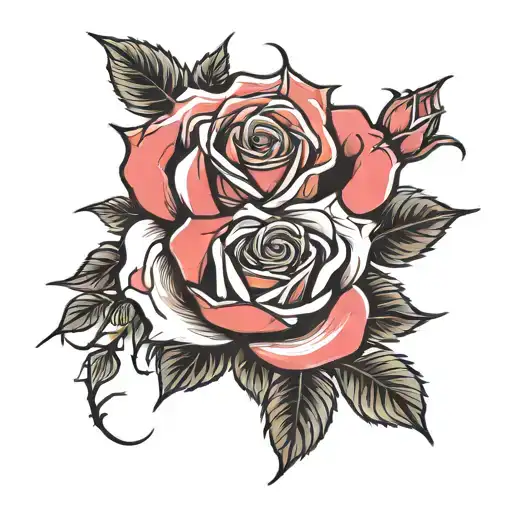 emo roses with thorns and nature dark trees tattoo design idea
