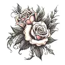 emo roses with thorns and nature dark trees tattoo design idea