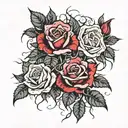 emo roses with thorns and nature dark trees tattoo design idea