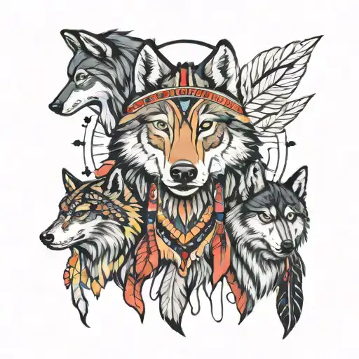 wolf indians and crow tattoo design idea