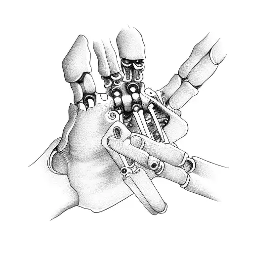 Mechanical skeleton hand holding a wrench tattoo design idea