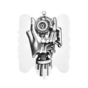 Mechanical skeleton hand holding a wrench tattoo design idea