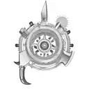 A car engine made up of intricate knife and gun parts tattoo design idea