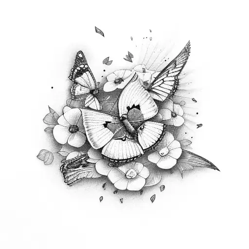 Cardinal and butterfly on flower tattoo design idea