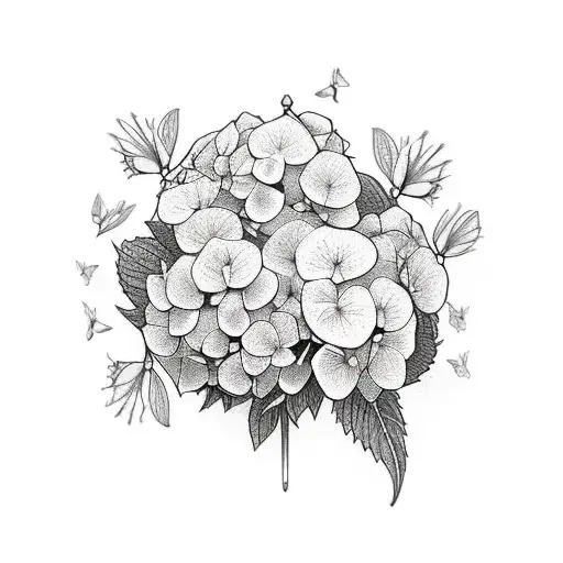 hydrangeas with cardinal and butterfly tattoo design idea