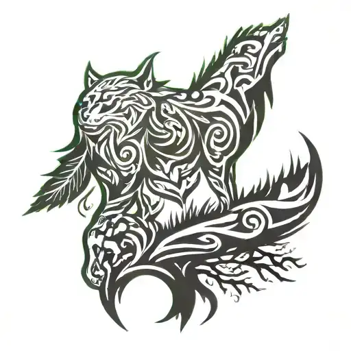 Yggdrasill tree and a wolf  tattoo design idea