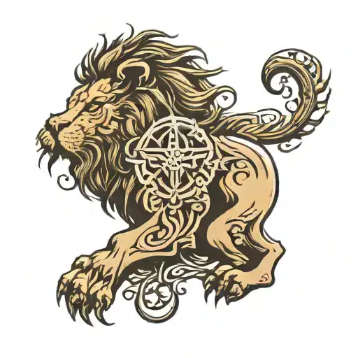  back bone tattoo that has in it a lion,viking symbol mean "create your own reality" , greek symbol  tattoo design idea