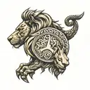  back bone tattoo that has in it a lion,viking symbol mean "create your own reality" , greek symbol  tattoo design idea